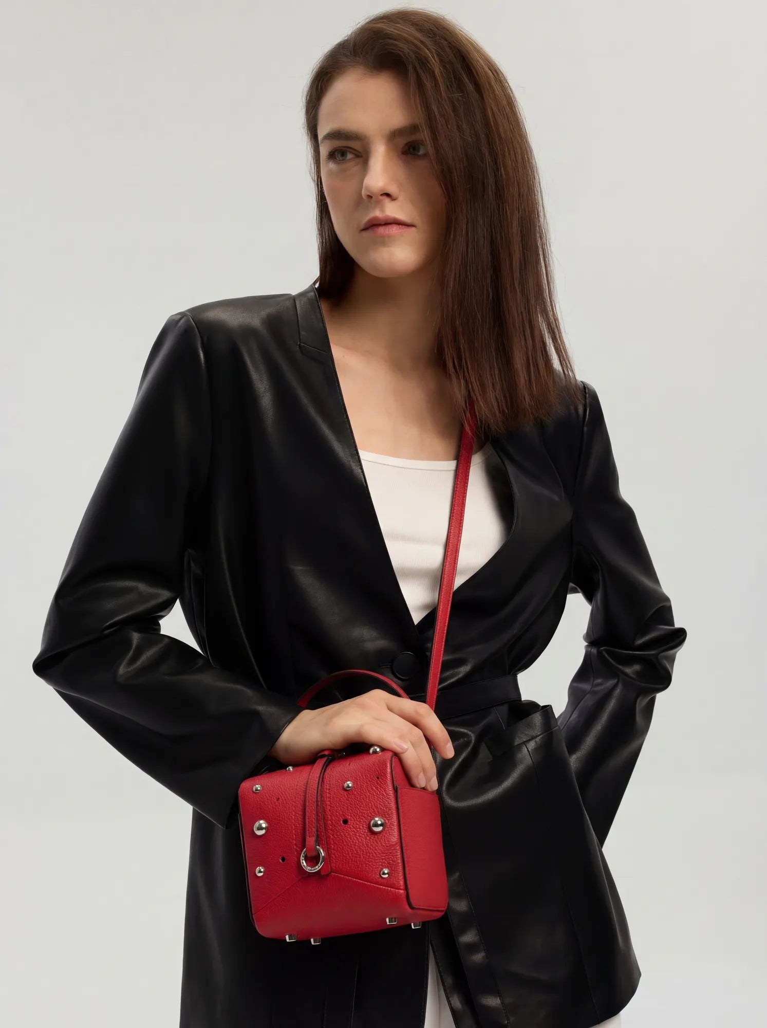 The Crimson Cube · Studded Sheepskin Box Bag