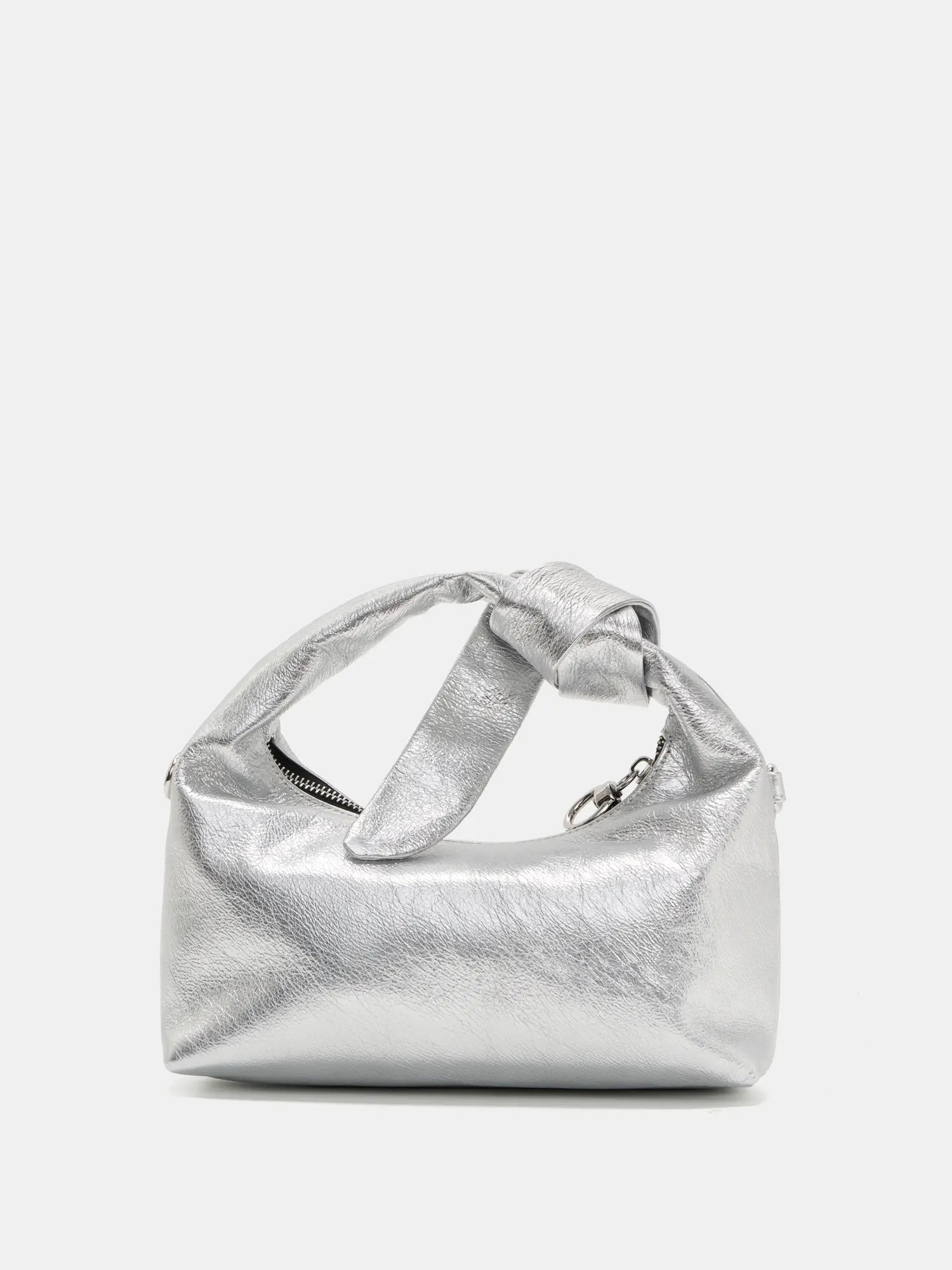 The Orbit Studded Knot Top Handle Bag - Liquid Silver