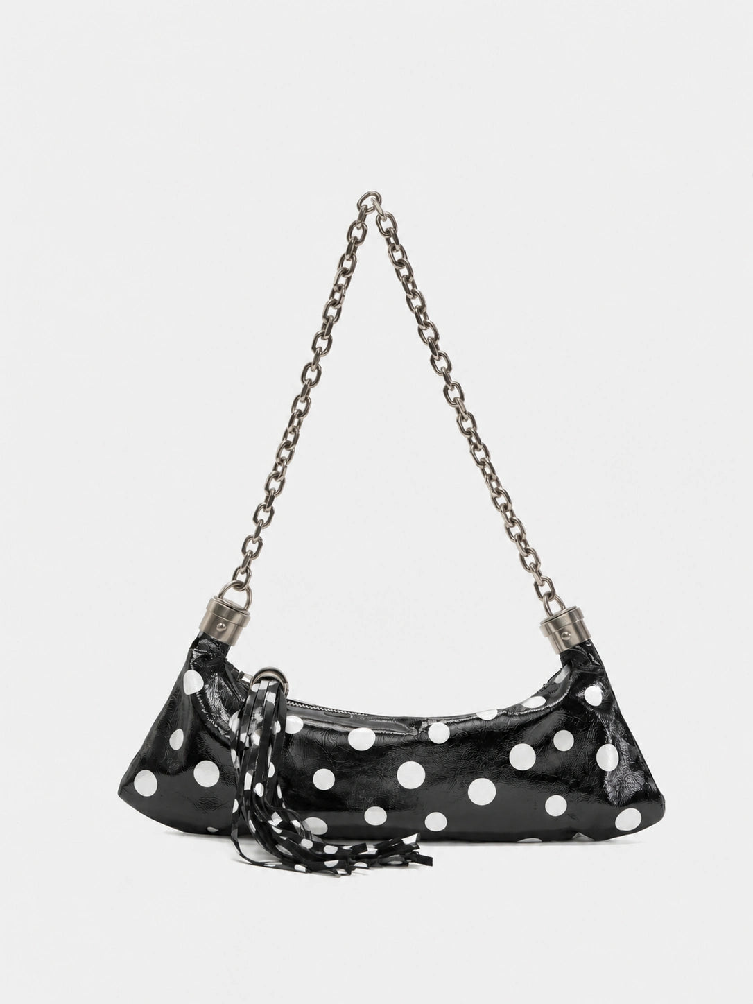 The Pulse Tassel Chain Bag - Black & White Polka Dot