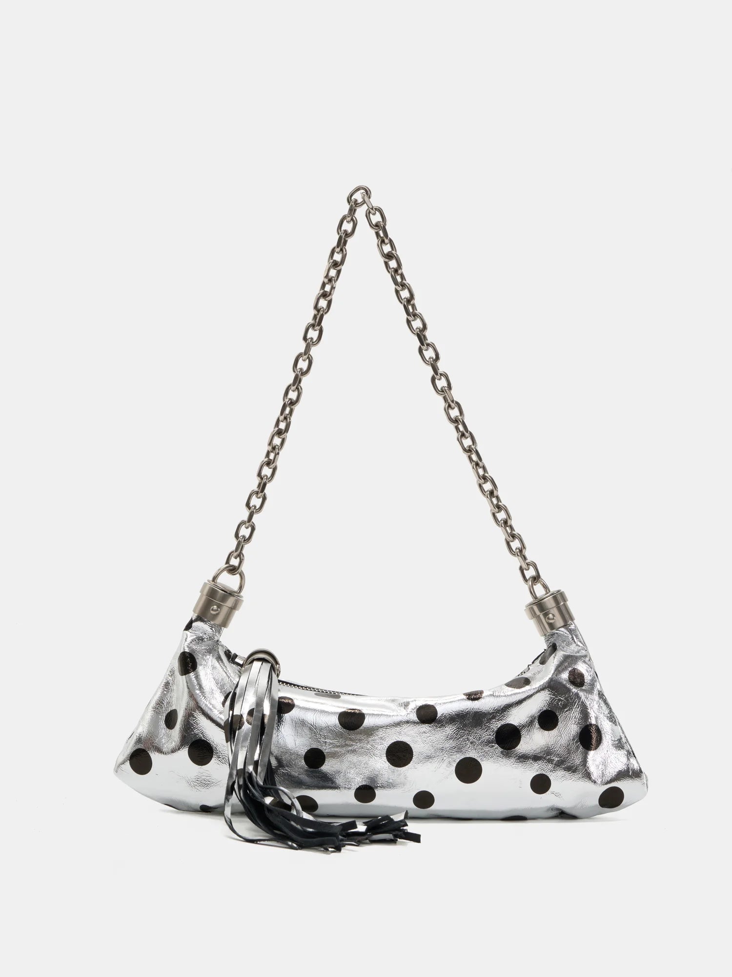 The Pulse Tassel Chain Bag - Silver Polka Dot