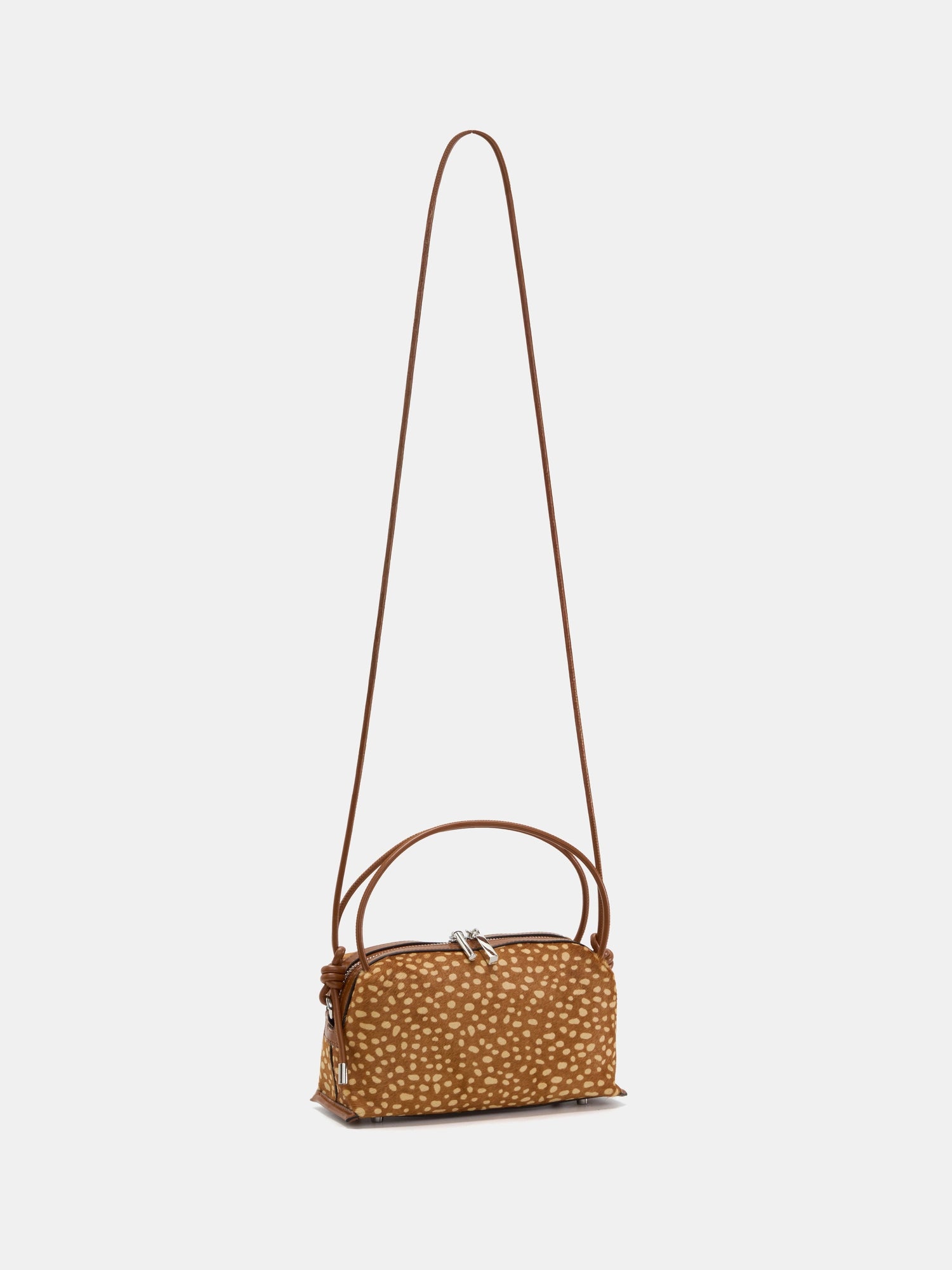 Fawn-spotted Cadence Box Bag with fixed-length crossbody strap