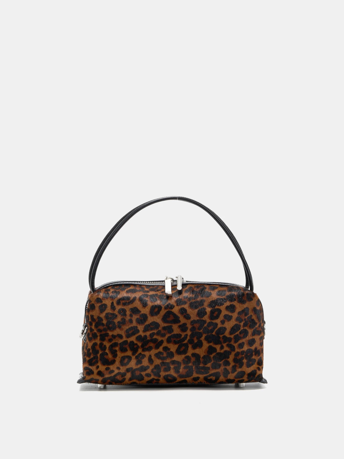 Burnished leopard hair-on box bag front view