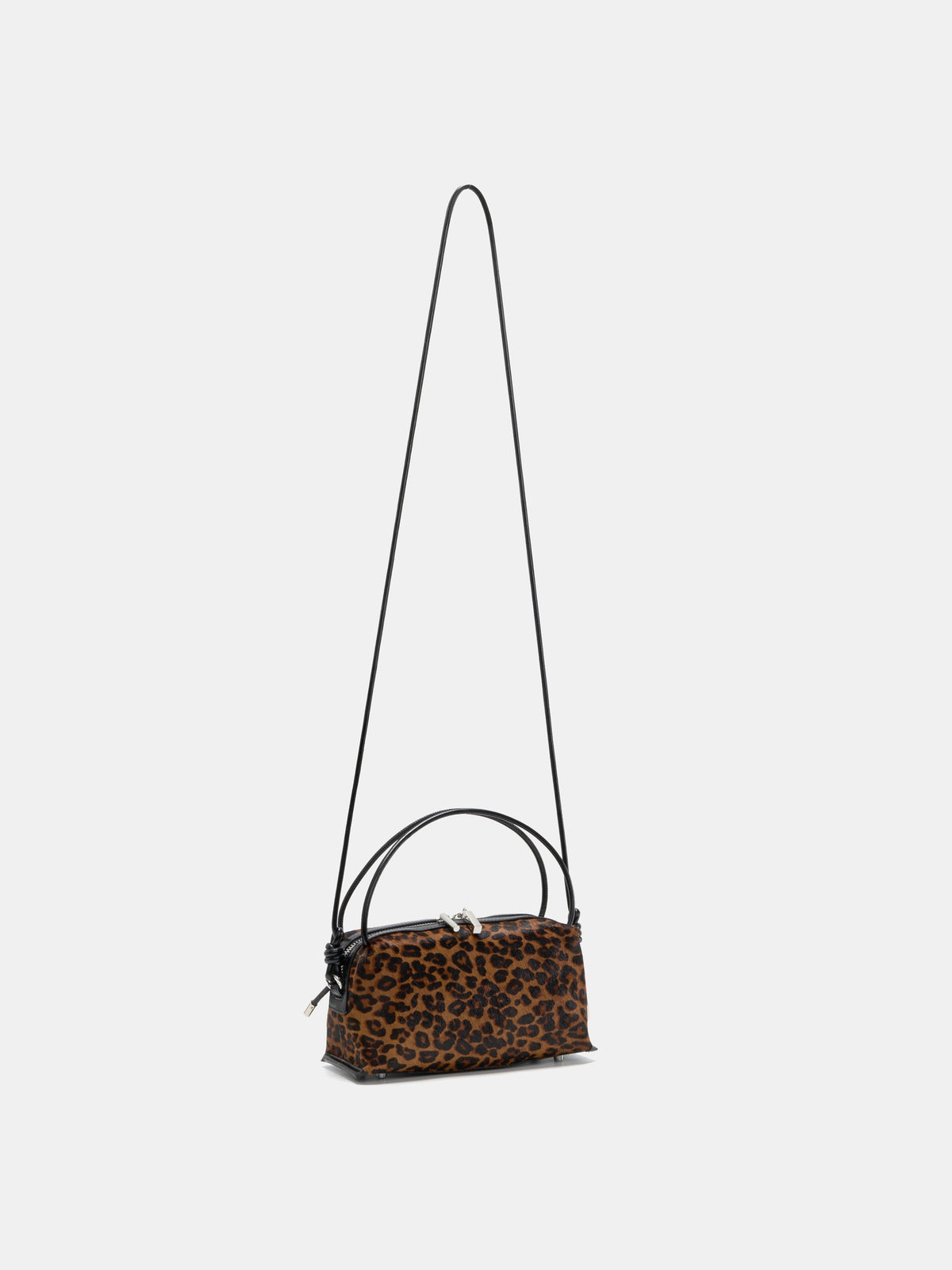 Burnished leopard box bag with fixed-length crossbody strap
