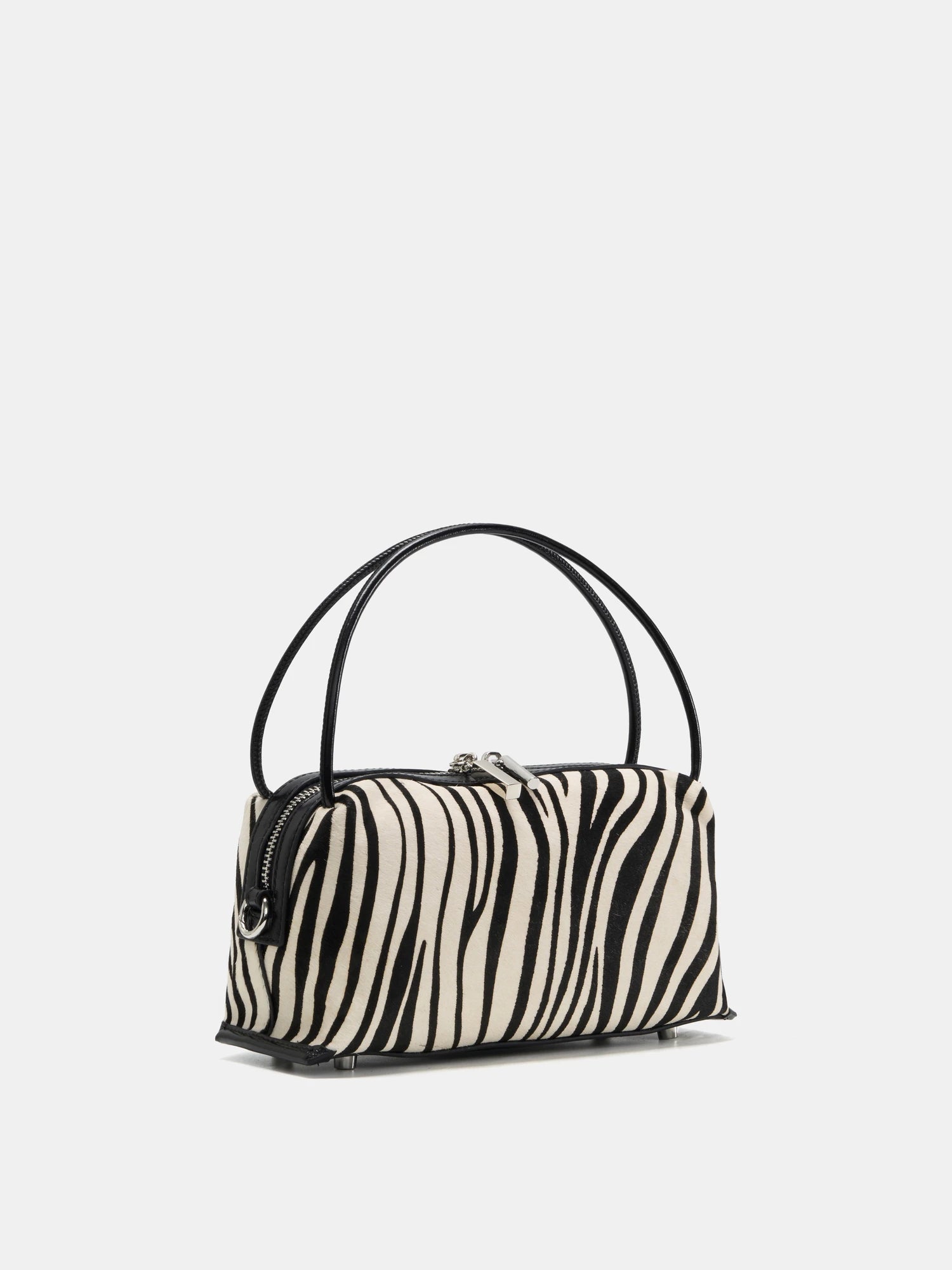 Ivory zebra hair-on box bag angled front view