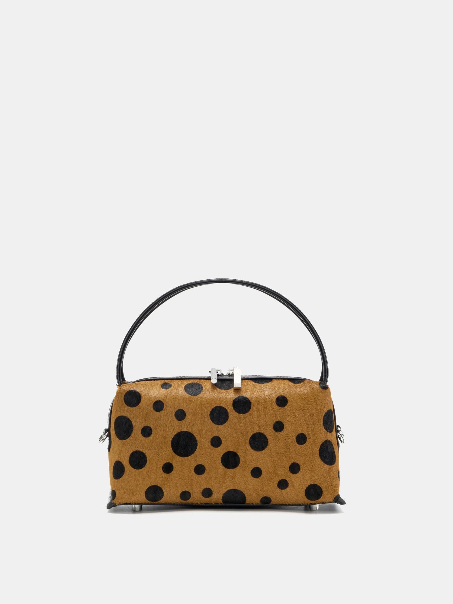 Toffee polka-dot hair-on box bag front view