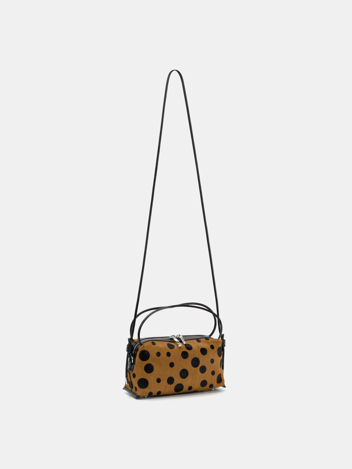 Toffee polka-dot box bag with fixed-length crossbody strap