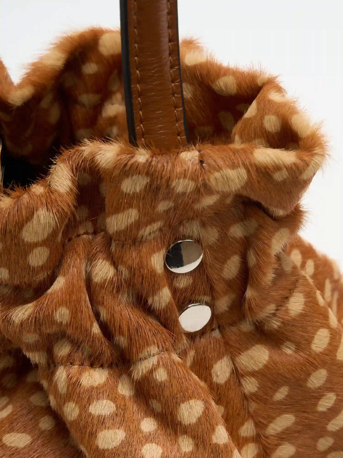 sculpted gathers detail of The Bobble Drawstring Shoulder Bag - Fawn Dapple