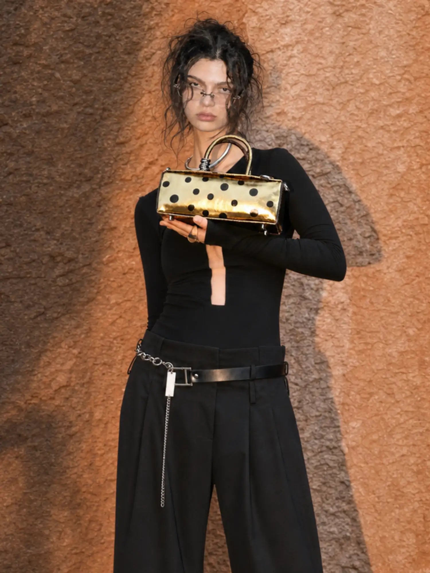The Bar Structured Baguette · Antique Gold Polka Dot