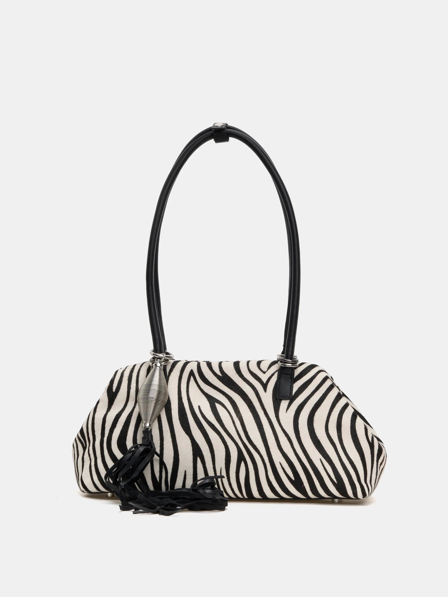 Large zebra hair-on frame shoulder bag front and rear views