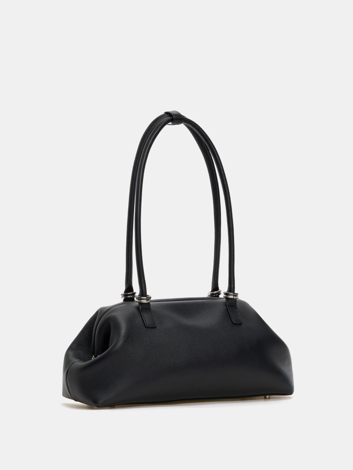 Black leather frame shoulder bag angled rear view