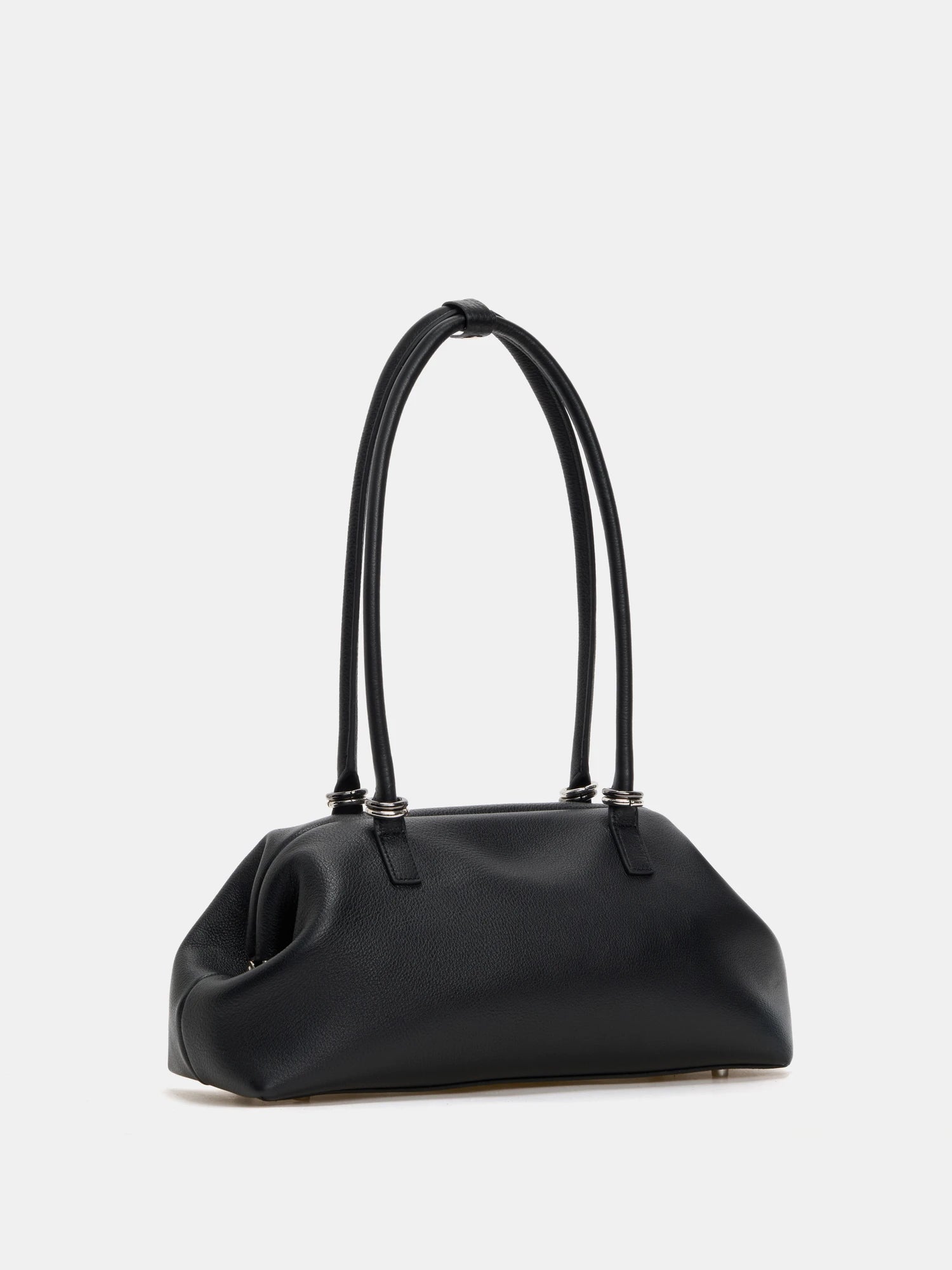 Black leather frame shoulder bag angled rear view