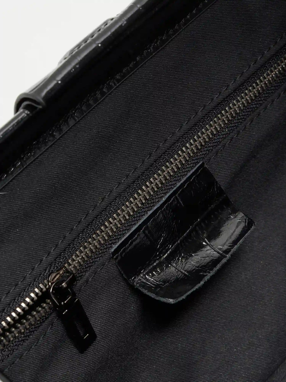 inner zip pocket detail of The Planet Chain Baguette - Black Croc