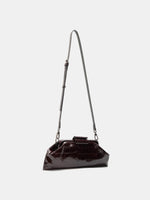 Burgundy Croc cowhide chain baguette bag with the detachable adjustable leather crossbody strap