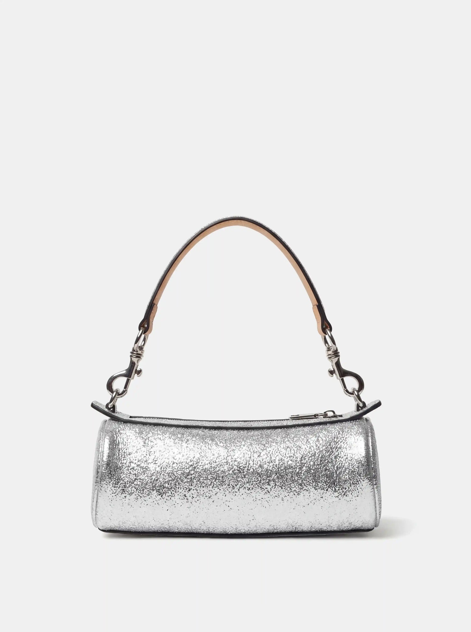 The Cyber-Mech East-West Barrel Bag · Silk Silver Sheepskin
