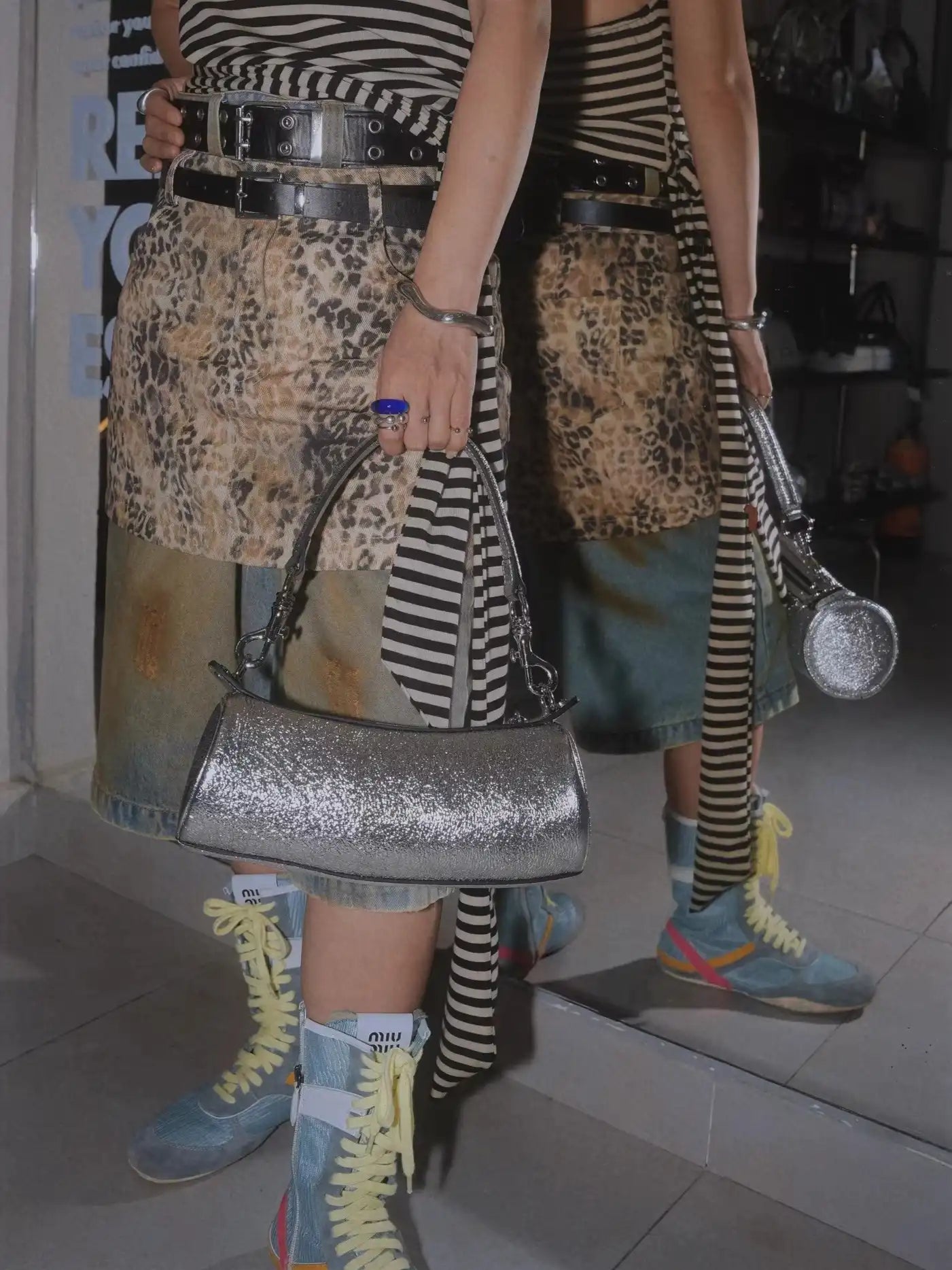 The Cyber-Mech East-West Barrel Bag · Silk Silver Sheepskin