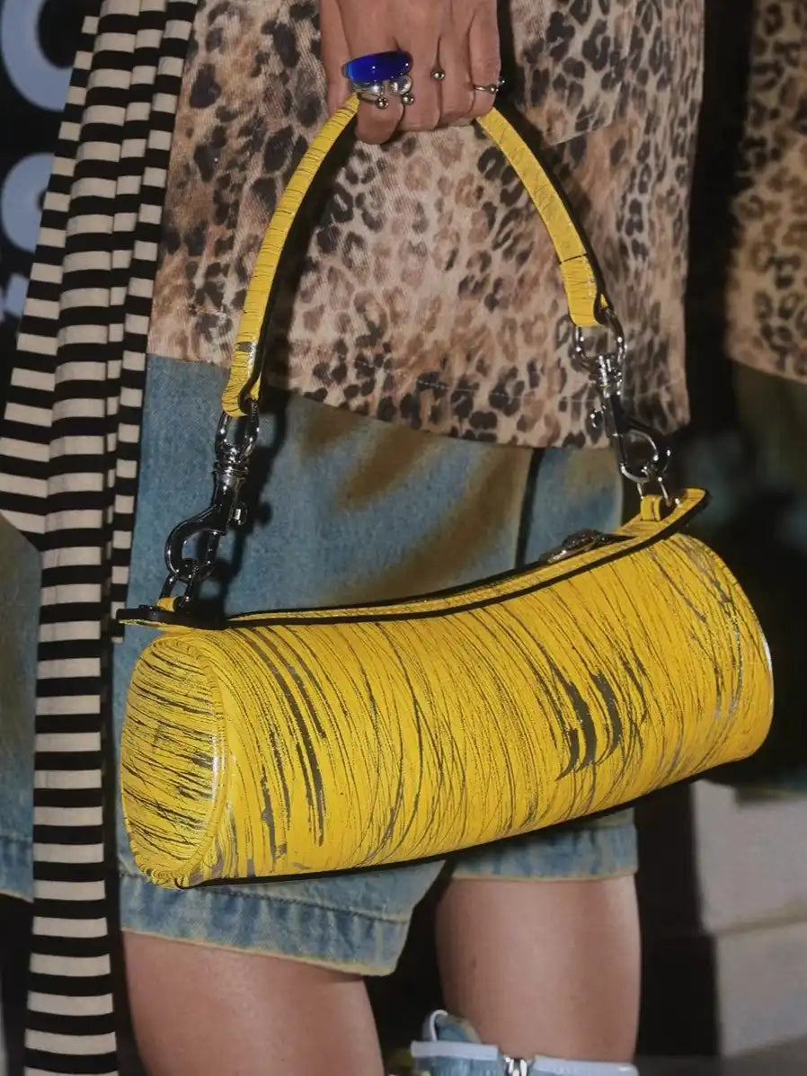 The Cyber-Mech East-West Barrel Bag · Distressed Lemon