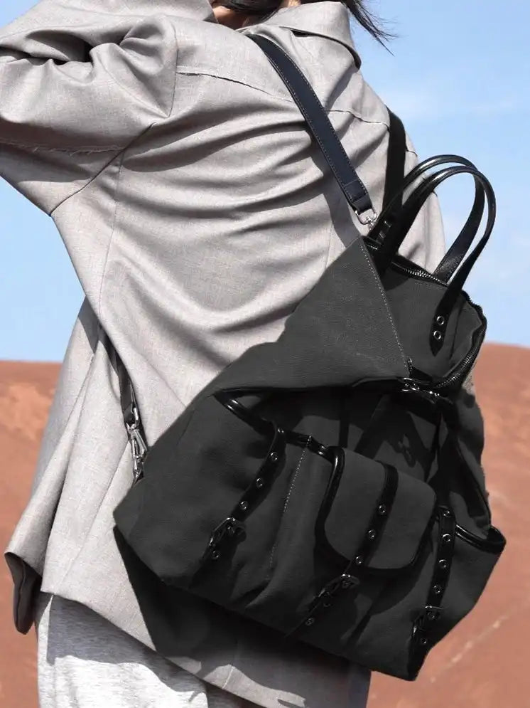 The Nomad-Utility Convertible Backpack · Black Canvas & Leather