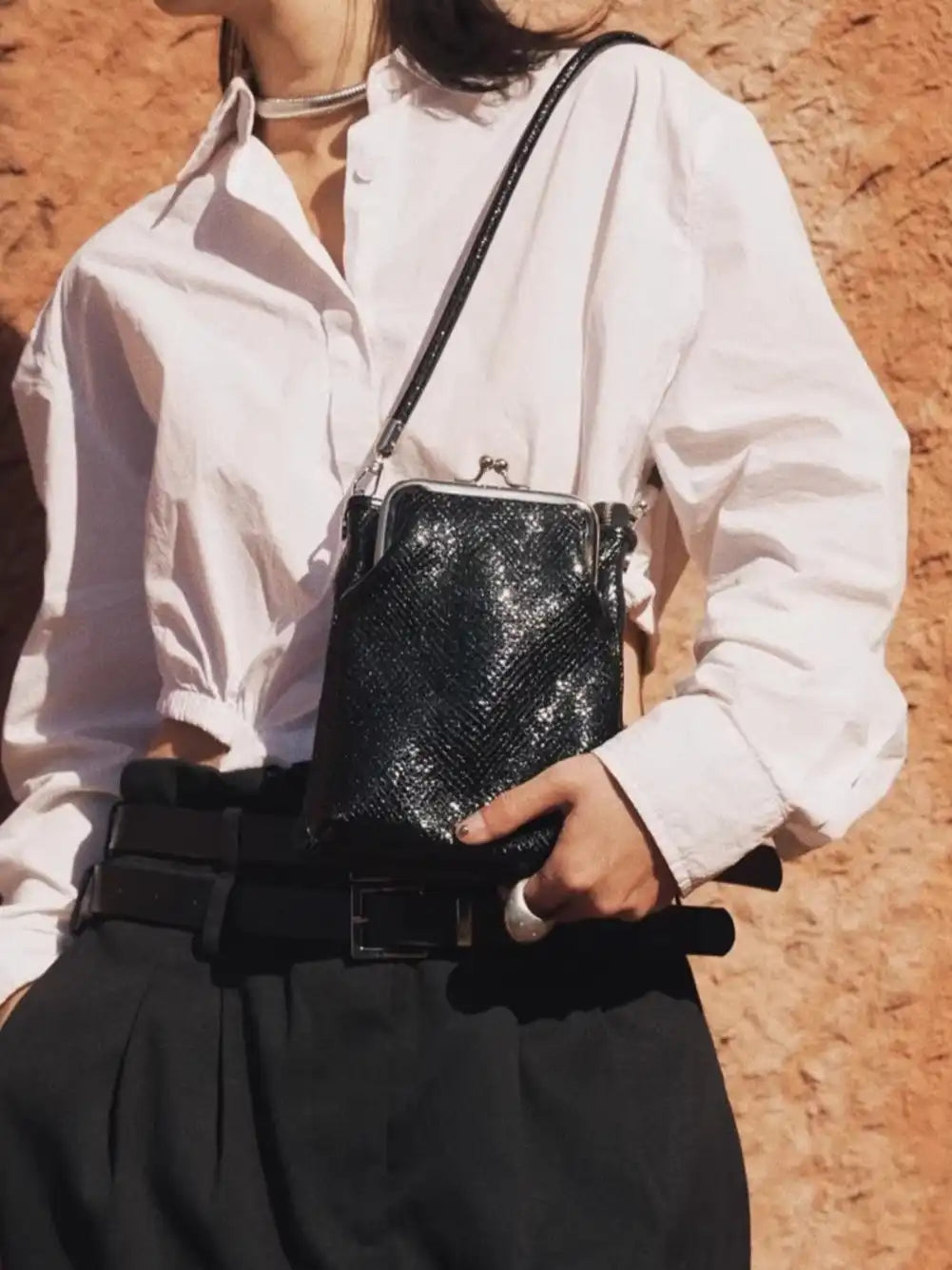 The Neo-Vintage Kiss-Lock Bag · Midnight Black Snake