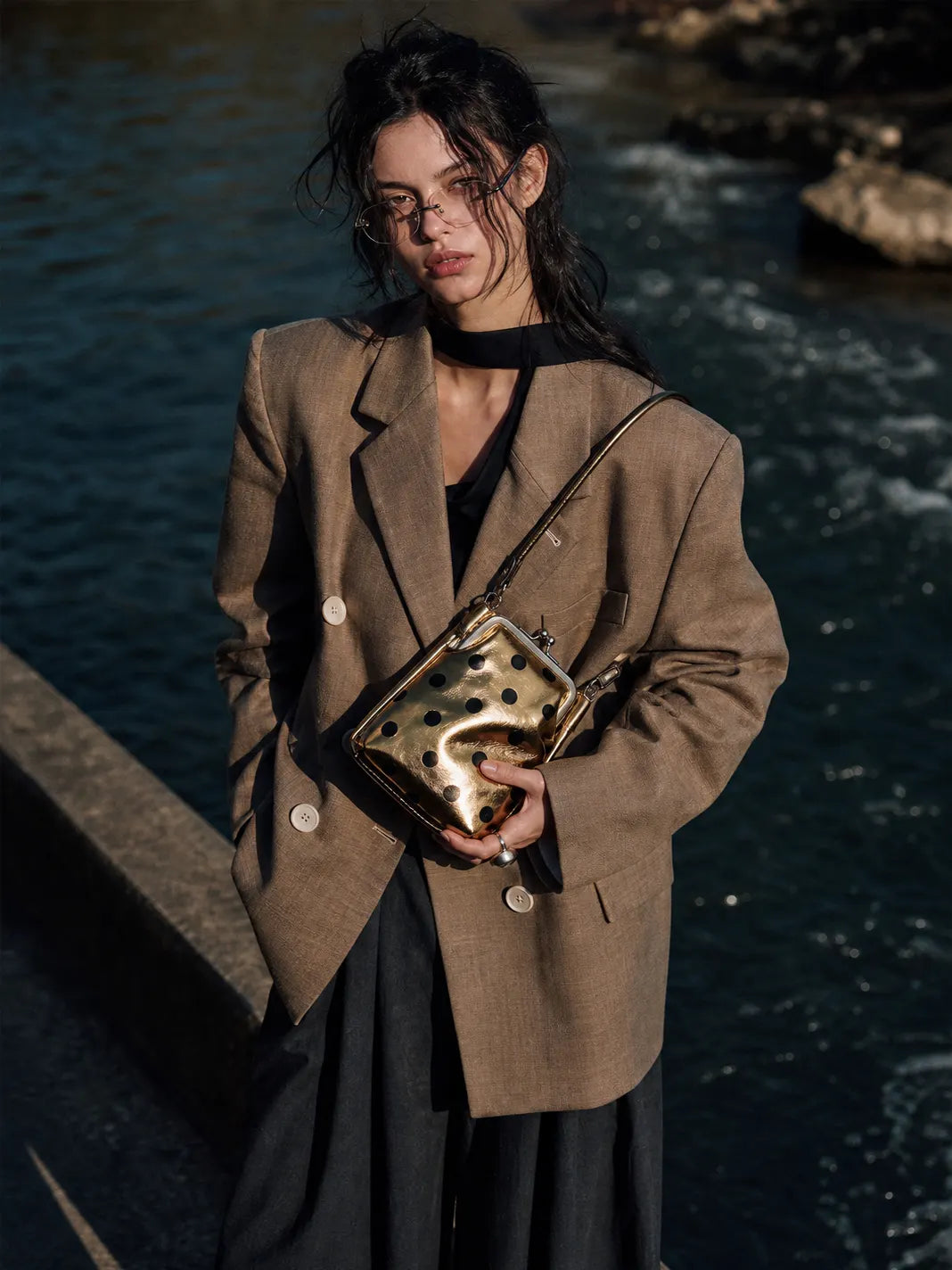 The Neo-Vintage Kiss-Lock Bag · Gold Polka Dot