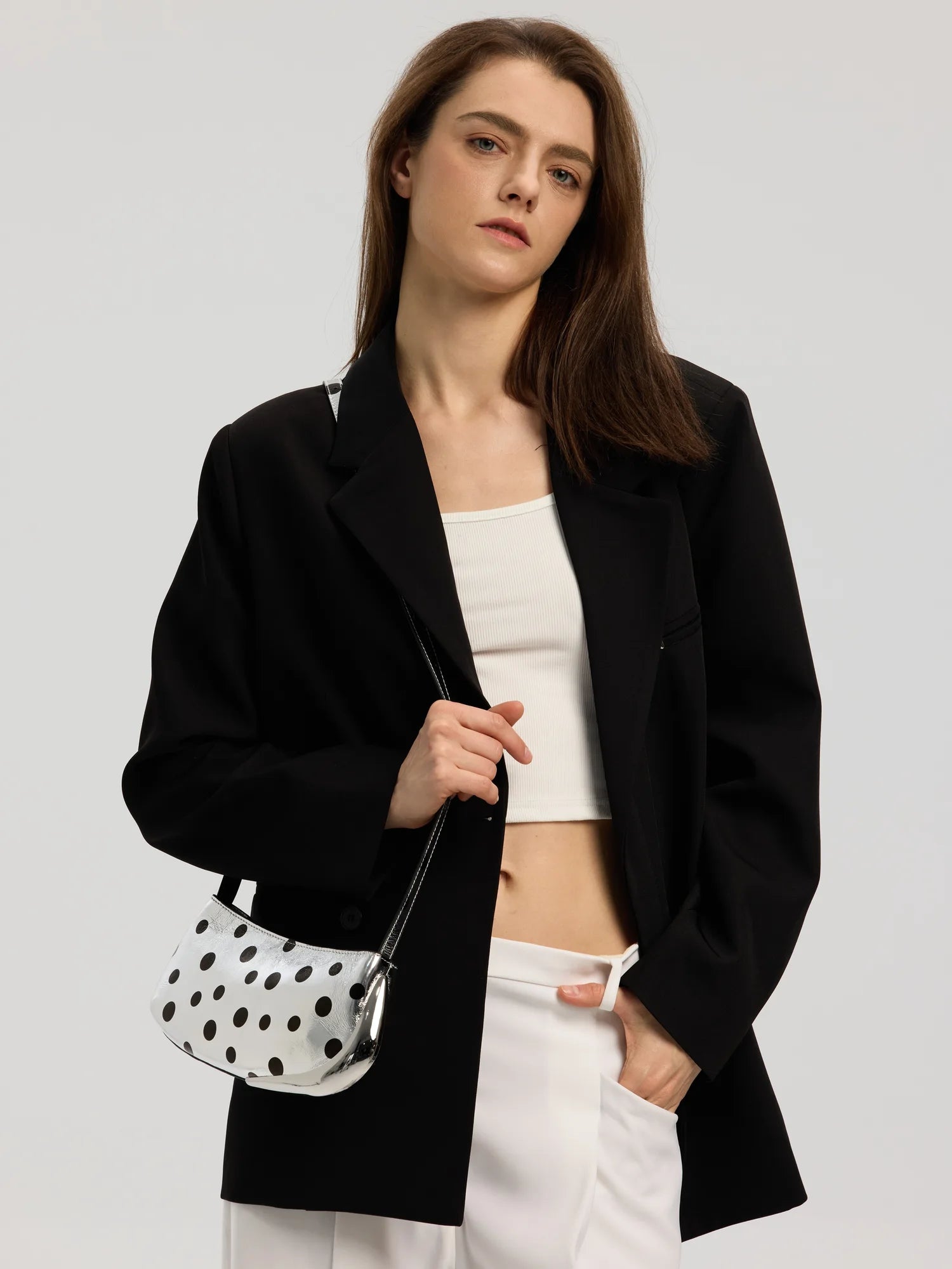 The Avant Metal-Corner Baguette · Silver Polka Dot