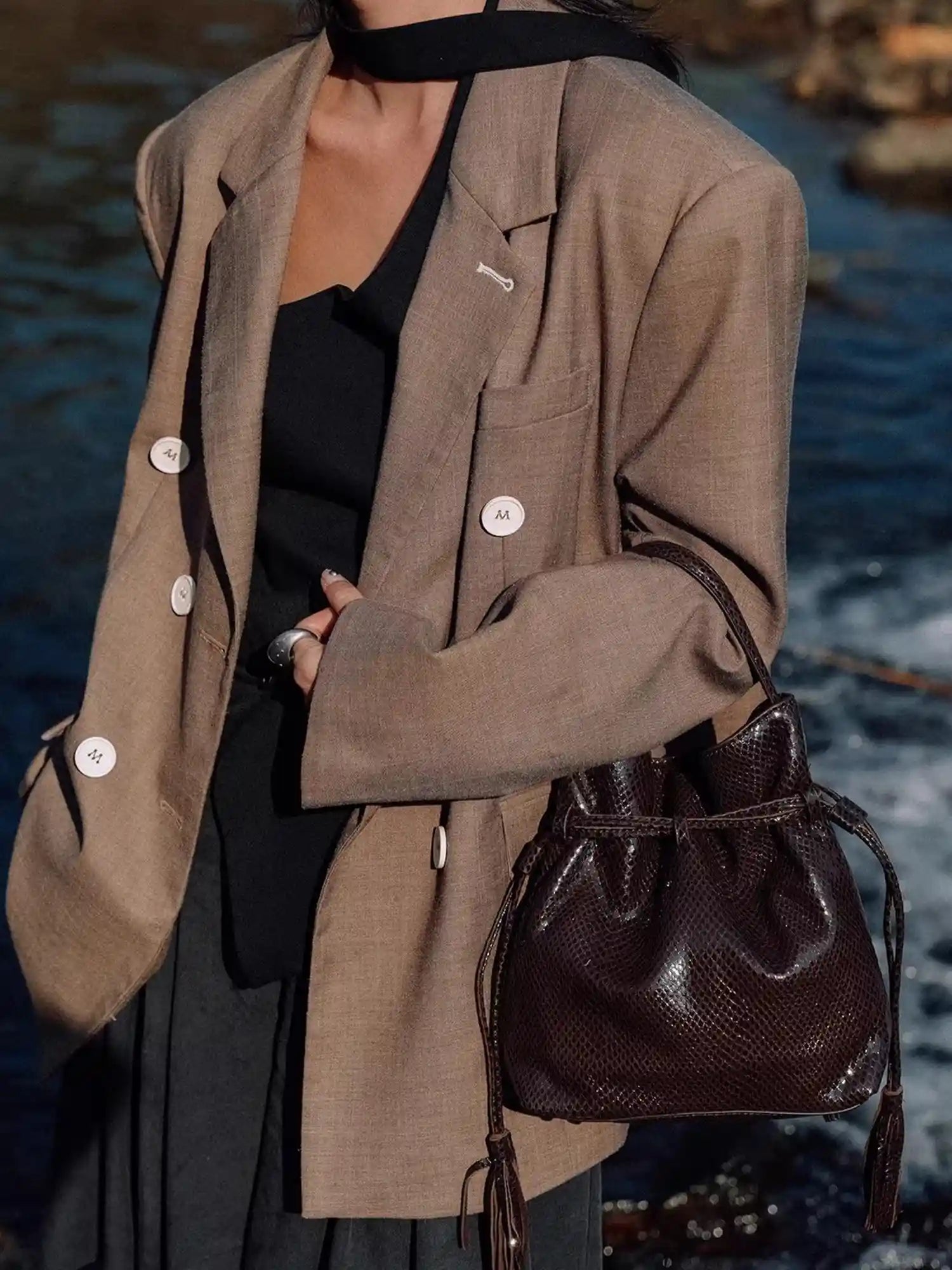 The Serpent Bucket Bag · Espresso Snake